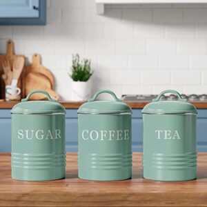 Barnyard Designs Canister Sets for Kitchen Counter, Vintage Kitchen Canisters, Country Rustic Farmhouse Decor for the Kitchen, Coffee Tea Sugar Farmhouse Kitchen Decor Set, Metal (Mint)