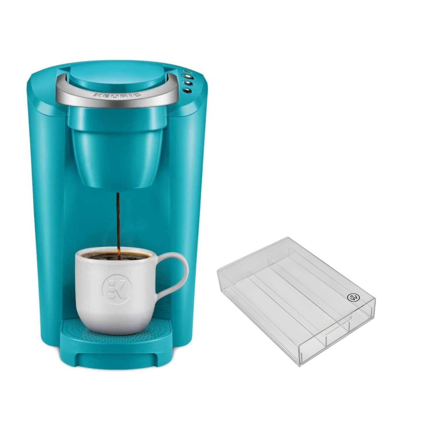 Keurig K-Compact Single-Serve K-Cup Pod Coffee Maker (Turquoise) Bundle with Acrylic 15-Capsules Coffee Pod Organizer for K-Cup (2 Items)