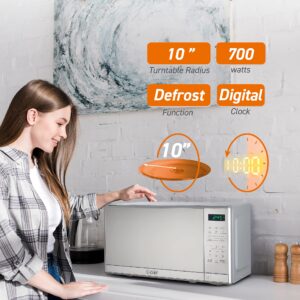 COMMERCIAL CHEF 0.7 Cu Ft Microwave with 10 Power Levels, 700W Microwave with Digital Display, Countertop Microwave with Child Safety Door Lock, Programmable with Push Button, Stainless Steel