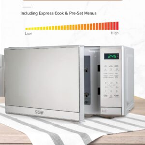 COMMERCIAL CHEF 0.7 Cu Ft Microwave with 10 Power Levels, 700W Microwave with Digital Display, Countertop Microwave with Child Safety Door Lock, Programmable with Push Button, Stainless Steel