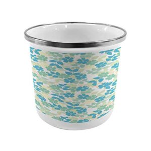 ambesonne flower metal camping cup, flowers leaves vintage style classic nostalgia summertime art, stainless steel mug for indoor and outdoor activities, almond green pale yellow