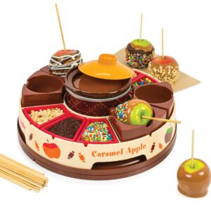 Nostalgia CCA5 Lazy Susan Chocolate & Caramel Apple Party with Heated Fondue Pot, 25 Sticks, Decorating and Toppings Trays