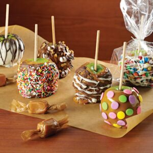 Nostalgia CCA5 Lazy Susan Chocolate & Caramel Apple Party with Heated Fondue Pot, 25 Sticks, Decorating and Toppings Trays