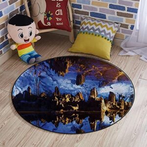 Blue Navy BrownRound Rug Contemporary Modern Formations Lighted Up Guilin China Anti-Slip Office Chair Mat for Carpet Desk Chair Mat for Office Gaming Room Home Decor Diameter 39.3 in