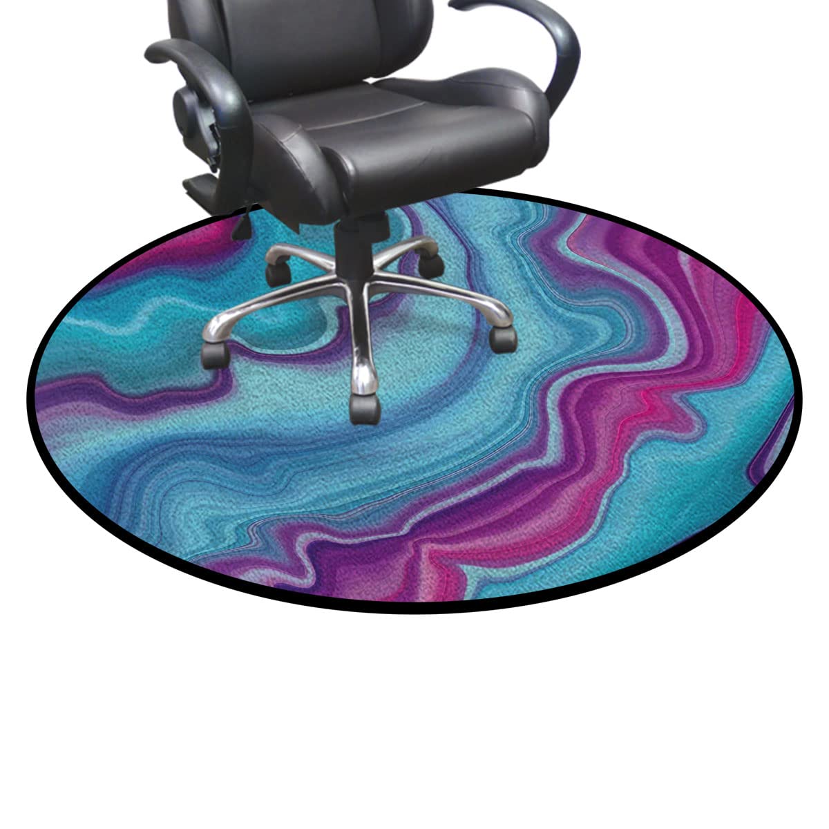 Round Home Office Computer Hardwood Floor Protector Mat Soft Thick Low Pile Gaming Rolling Desk Chair Mat Carpet Marble Print Abstract Color Formation Aqua Pink,Diameter 39 in