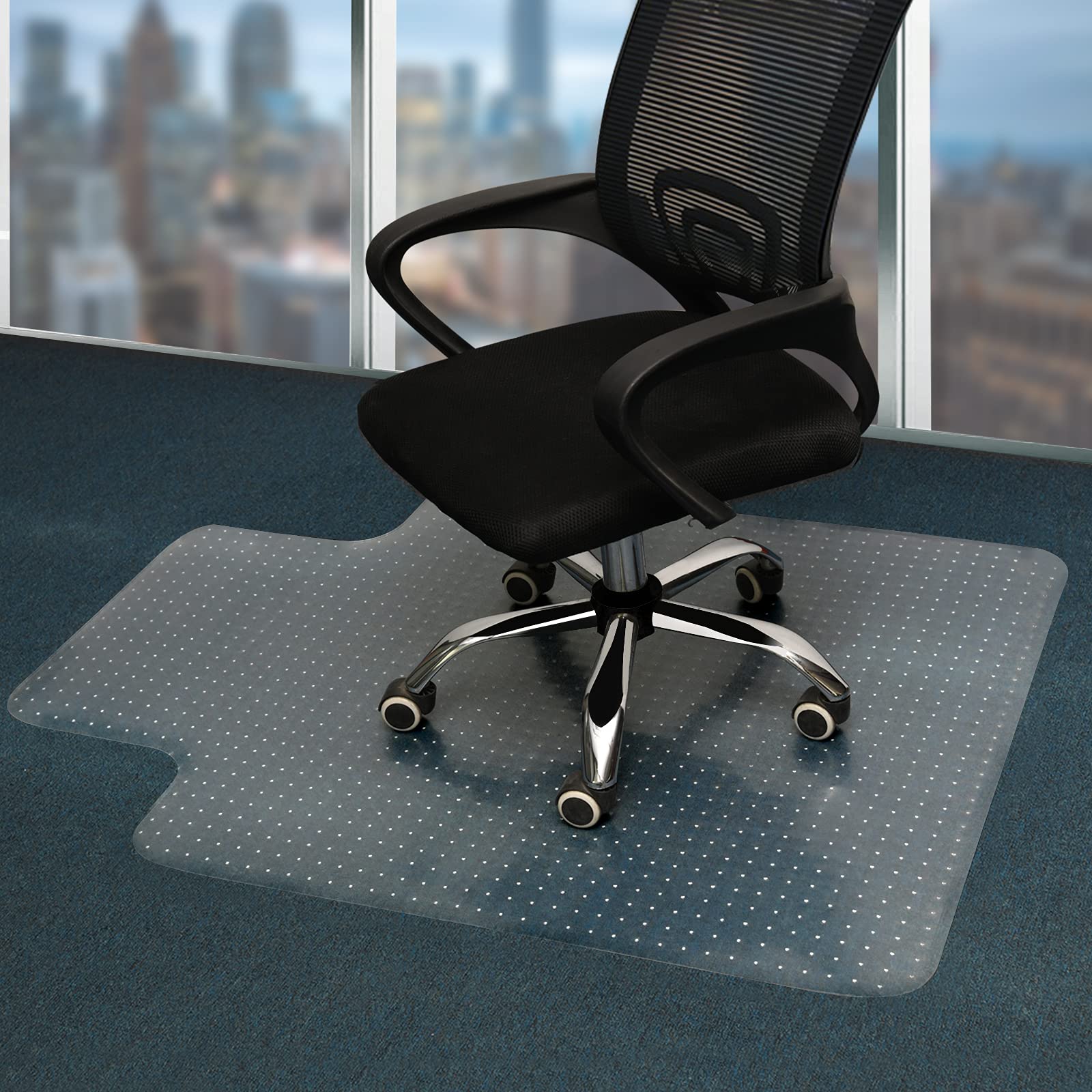 Office Chair Mat for Carpet, PVC Transparent Thick Protector with Studs for Low Pile Carpeted Floor, Mat for Desk Home and Flat Without Curling