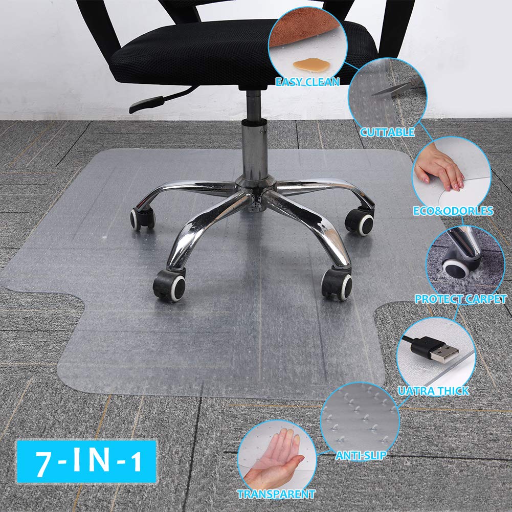 Office Chair Mat for Carpet, PVC Transparent Thick Protector with Studs for Low Pile Carpeted Floor, Mat for Desk Home and Flat Without Curling