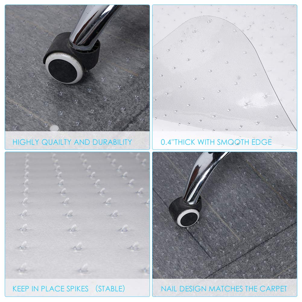 Office Chair Mat for Carpet, PVC Transparent Thick Protector with Studs for Low Pile Carpeted Floor, Mat for Desk Home and Flat Without Curling