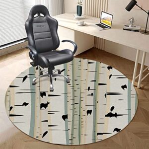 Multicolor PU Leather Round mat Office Chair Mat Dense Tree Formation White Fall Birch Trees Hardwood Floor mat Chair mat Round Chair Cushion for Desk Chair Office ChairCushion Forest Diameter 59 in