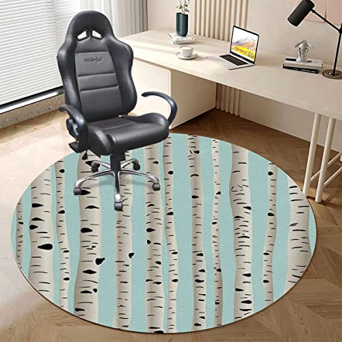 Green Grey PU Leather Round mat Office Chair Mat Dense Tree Formation White Fall Birch Trees Hardwood Floor mat Chair mat Round Chair Cushion for Desk Chair Office ChairCushion Forest Diameter 55 in