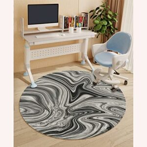 White Grey PU Leather Round Desk Chair Mat Marble Color Formation Wavy Under The Desk Mat Best for Rolling Chair and Computer Desk, ​Protector, Not for Carpet Abstract Diameter 59 in