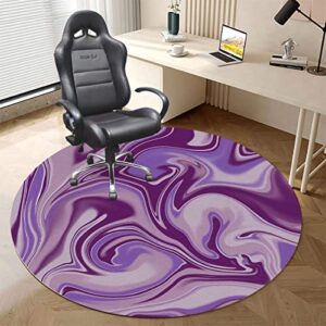 Aqua Pink PU Leather Carpet for Hard Wood & Tile Floor, Marble Print Abstract Color Formation Easy Glide Floor Protector Mat for Office Chairs Victorian Style Diameter 35.4 in