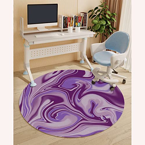 Aqua Pink PU Leather Carpet for Hard Wood & Tile Floor, Marble Print Abstract Color Formation Easy Glide Floor Protector Mat for Office Chairs Victorian Style Diameter 35.4 in