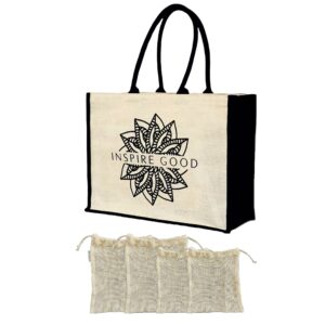 marvi tote bag - juco/burlap shopping, beach, travel bag, gift | eco-friendly, reusable | cotton mesh drawstring grocery bags (1 pack)