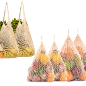 Reusable Produce Bags, Washable, Mesh Bags for Vegetables, Organic Mesh Produce Bags Cotton, Vegetable Storage Bags for Refrigerator Keep Fresh, Produce Storage Bag Set of 6(4 Mesh+2 String bags)