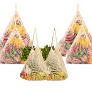 Reusable Produce Bags, Washable, Mesh Bags for Vegetables, Organic Mesh Produce Bags Cotton, Vegetable Storage Bags for Refrigerator Keep Fresh, Produce Storage Bag Set of 6(4 Mesh+2 String bags)