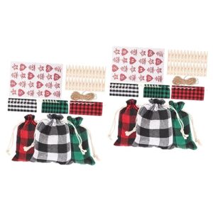 nolitoy 2 sets plaid bag set christmas treat bags candy storage pouches christmas gift wrapping bag advent calendar drawstring bags drawstring candy bags storage rack wooden christmas tree