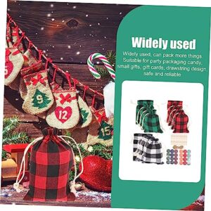 NOLITOY 2 Sets Plaid Bag Set Christmas Treat Bags Candy Storage Pouches Christmas Gift Wrapping Bag Advent Calendar Drawstring Bags Drawstring Candy Bags Storage Rack Wooden Christmas Tree