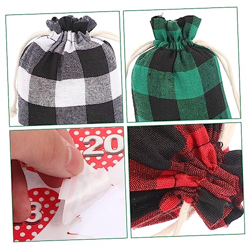 NOLITOY 2 Sets Plaid Bag Set Christmas Treat Bags Candy Storage Pouches Christmas Gift Wrapping Bag Advent Calendar Drawstring Bags Drawstring Candy Bags Storage Rack Wooden Christmas Tree