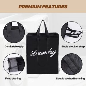 2Pcs AXJ Canvas Laundry Bags XL, Extra Large Heavy Duty Dirty Clothes Bag, Storage Bag with Fixed Drawstring Mesh, Shoulder Straps and Handles, VOL 80L/Per Bag, 16” x 9.8” x 21” (Black)