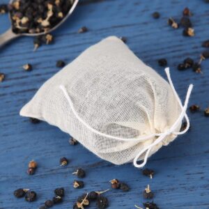 50 Pcs Drawstring Cotton Soup Bags, 3 x 4 inch Reusable Tea Bags Coffee Tea Brew Bags Spice Straining Bags for Coffee Tea Soup