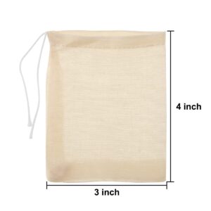 50 Pcs Drawstring Cotton Soup Bags, 3 x 4 inch Reusable Tea Bags Coffee Tea Brew Bags Spice Straining Bags for Coffee Tea Soup