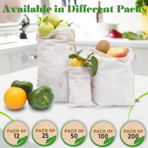 ecogreentextiles 18x20 in 100 pcs Organic Cotton Muslin Bags with Drawstrings - 100% Natural Cotton Bags, Washable, Biodegradable, Food Safe - Ideal for Shopping, Storage, Spices, Crafts