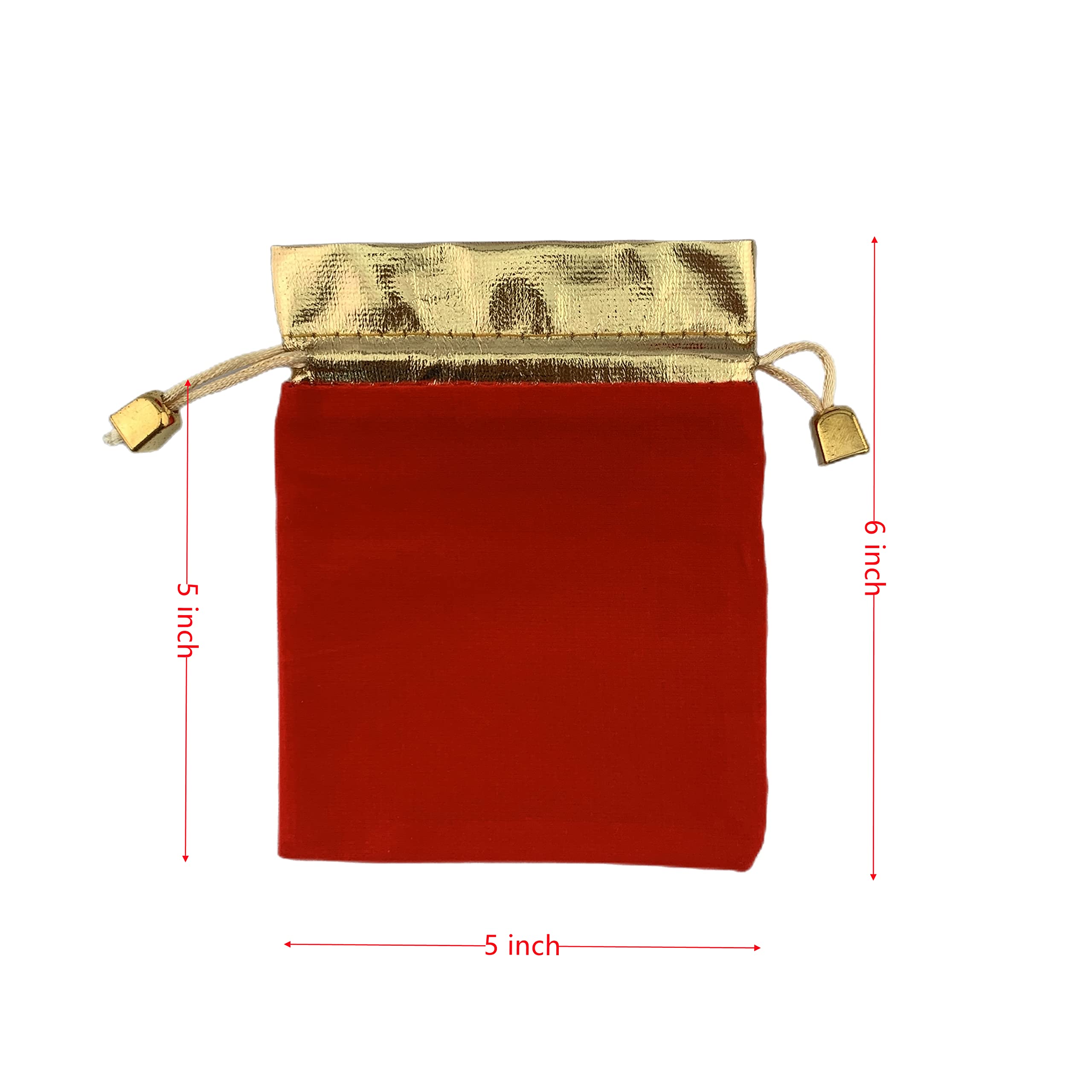 Palmhomee Pack of 12 Velvet Drawstring Bags With Gold Color Openning Gift Bag Velvet Pouch For Jewelry Wedding and Party Favor (5x6 Inch, Red+Gold Openning)