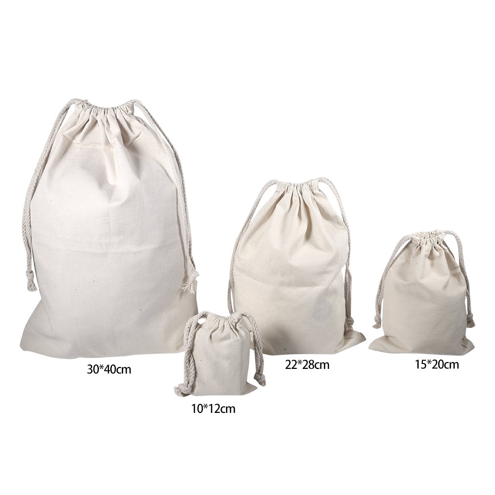 Tomotato Household Plain Organic Cotton Storage Bag Drawstring Storage Laundry Sack Eco-Friendly Bags Stuff Bag for Travel Home Use(10 * 12cm)