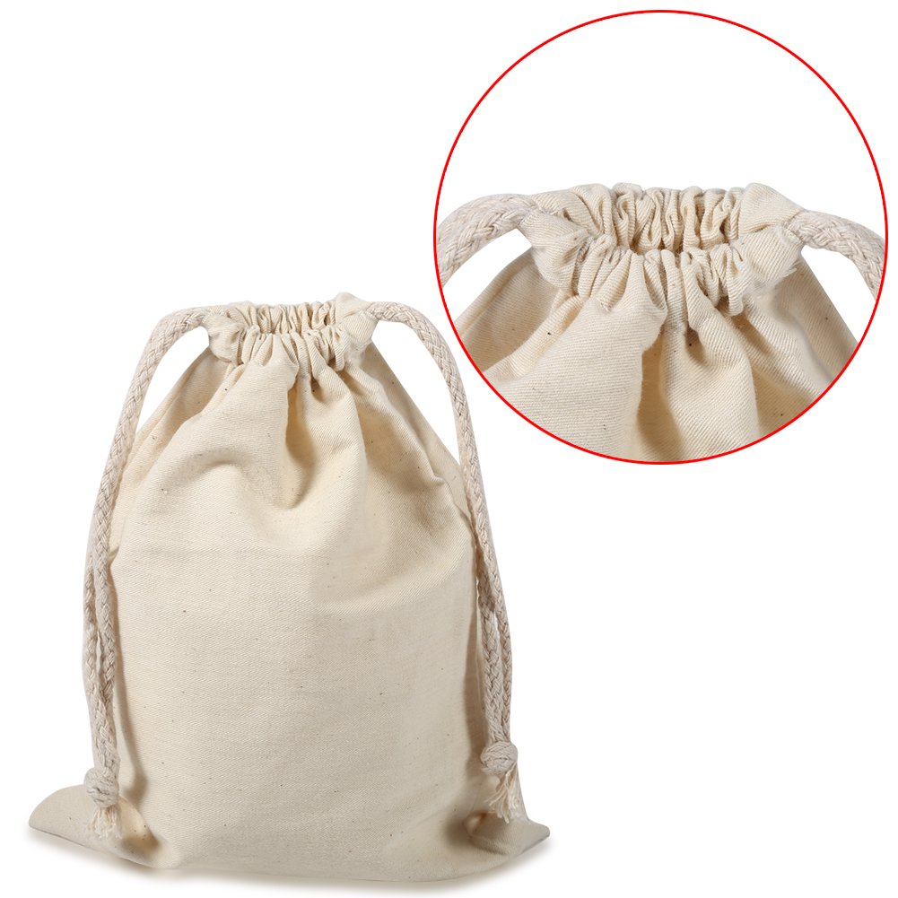 Tomotato Household Plain Organic Cotton Storage Bag Drawstring Storage Laundry Sack Eco-Friendly Bags Stuff Bag for Travel Home Use(10 * 12cm)