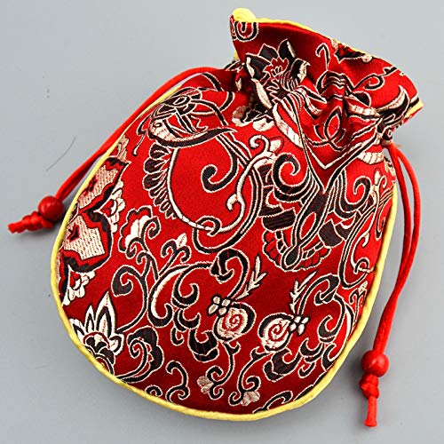 Cotton Filled Drawstring Small Bags for Jewelry Gift Pouch Packaging Chinese Silk Brocade Jewelry Pouch Thicken Luxury Jewellery Storage Bag (10, Mixed Color)