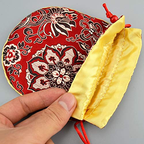 Cotton Filled Drawstring Small Bags for Jewelry Gift Pouch Packaging Chinese Silk Brocade Jewelry Pouch Thicken Luxury Jewellery Storage Bag (10, Mixed Color)