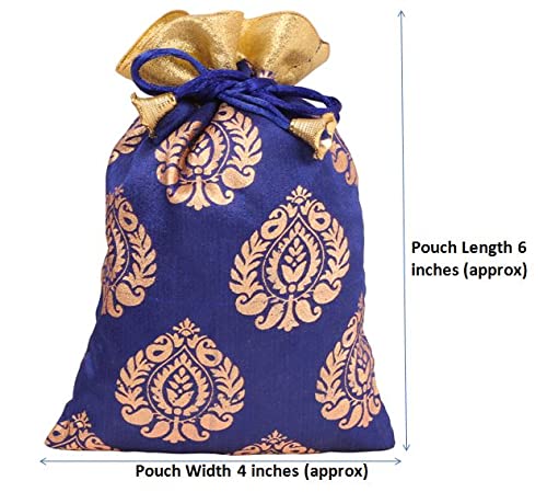 Touchstone Drawstring Bags Traditional Indian Handcrafted in Ficus Leaf Pattern Brocade Fabric. Perfect for Gifts Jewelry Weddings Sweet Distribution Set of 9 Vibrant Multicolor Pouches Purses Potli.