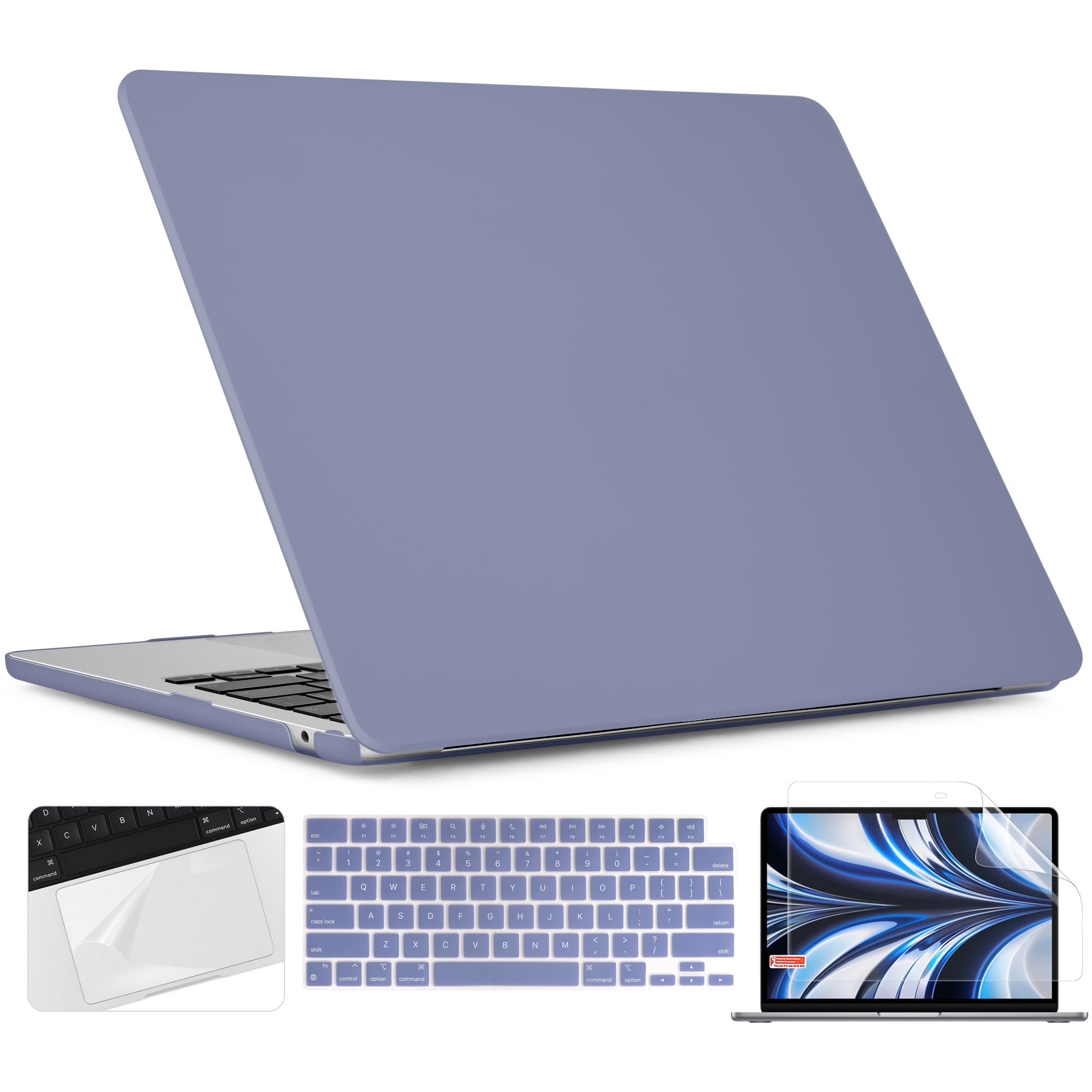 TWOLSKOO for M3 MacBook Air 13.6 Inch Case 2022 2023 2024 Release A2681 M2 A3113, Matte Hard Shell Cover with Trackpad Film & Keyboard Cover & Screen Film for MacBook Air 13.6", Cream Lavender Grey