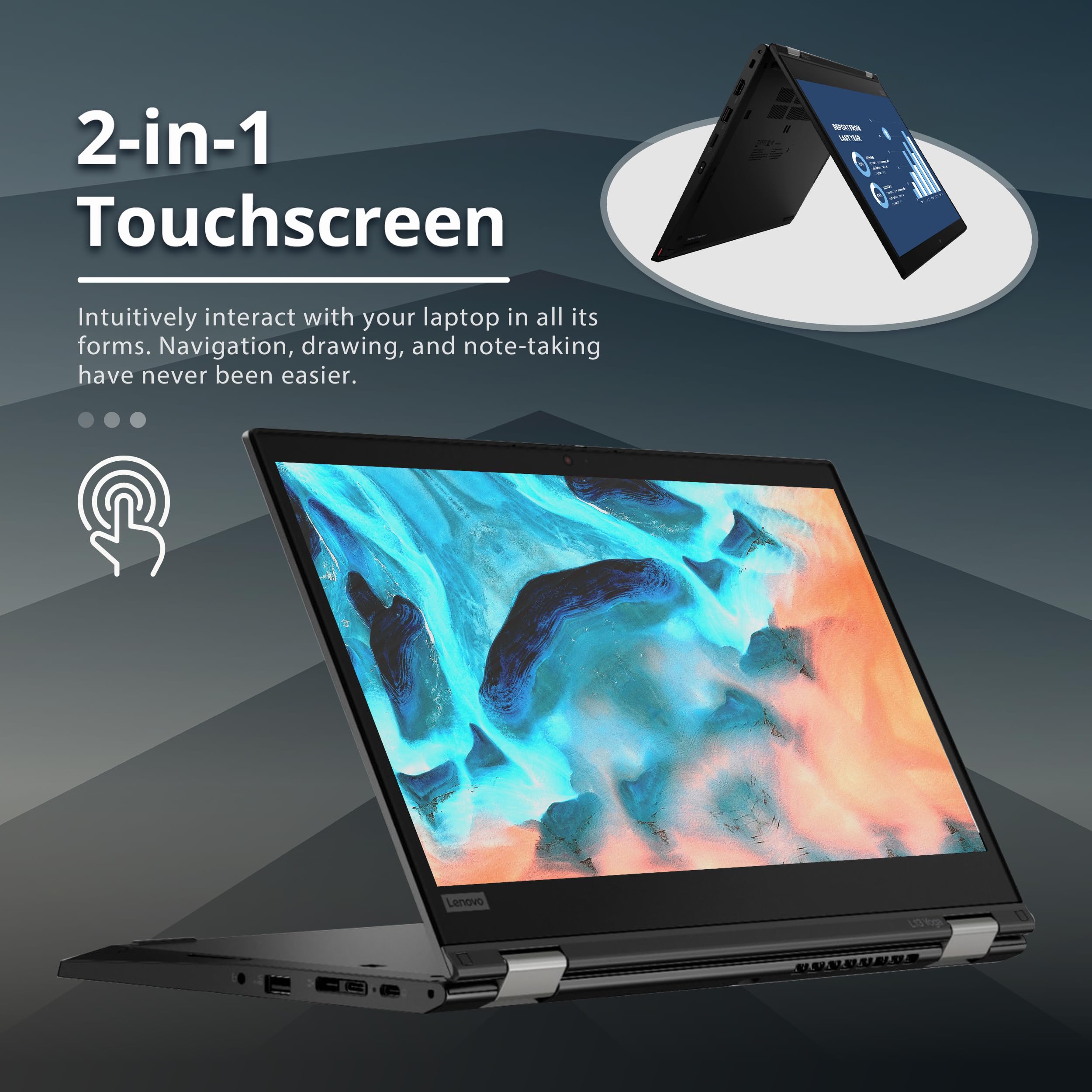 Lenovo ThinkPad L13 Yoga 2-in-1 13.3" FHD Touchscreen Laptop, Intel i5-1145G7, 16GB RAM, 2TB SSD, Intel ‎Iris Xe Graphics, Fingerprint Reader, Backlit Keyboard, Win 11 Pro, Black, 32GB USB Card