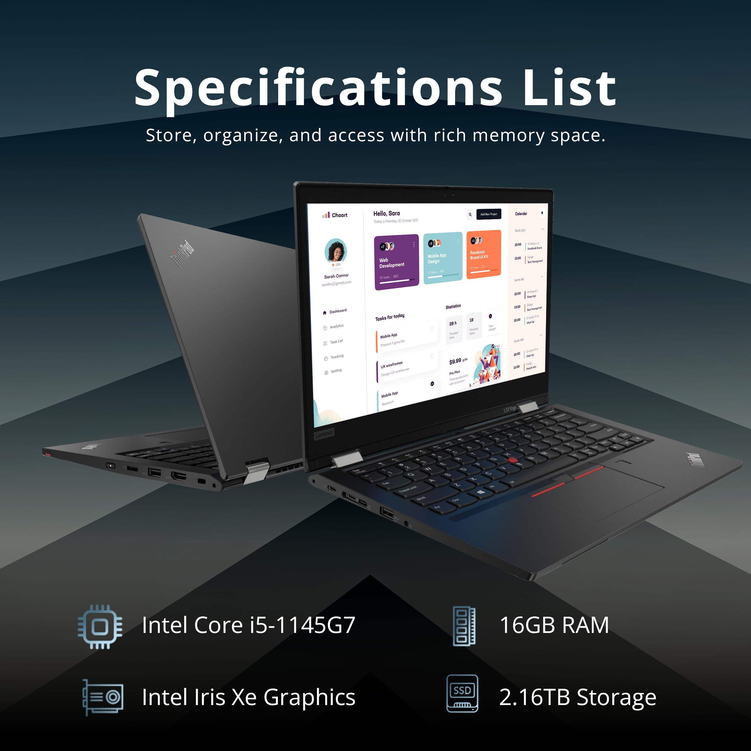 Lenovo ThinkPad L13 Yoga 2-in-1 13.3" FHD Touchscreen Laptop, Intel i5-1145G7, 16GB RAM, 2TB SSD, Intel ‎Iris Xe Graphics, Fingerprint Reader, Backlit Keyboard, Win 11 Pro, Black, 32GB USB Card