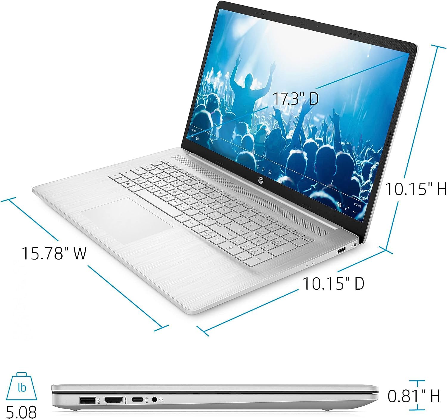 HP 17.3 Inch Touchscreen Laptop for College Students, School, AMD Ryzen 5 7530U (Beats i7-1165G7), 16GB RAM, 1TB SSD, Windows 11 Pro, 10 Number Keyboard, WiFi 6, HDMI, Silver, PCM