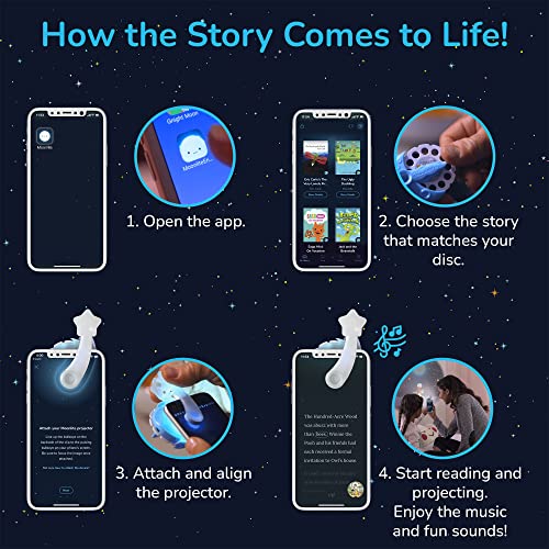 Moonlite Storytime Mini Projector with 4 Pixar Stories, A Magical Way to Read Together, Digital Storybooks, Fun Sound Effects - Toy Story, Cars, Incredibles, Monsters Inc - Gifts for Kids Age 1 and Up