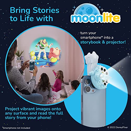 Moonlite Storytime Mini Projector with 4 Pixar Stories, A Magical Way to Read Together, Digital Storybooks, Fun Sound Effects - Toy Story, Cars, Incredibles, Monsters Inc - Gifts for Kids Age 1 and Up