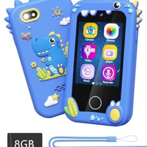 Kids Toy Smartphone, Gifts and Toys for Boys Ages 3-8 Years Old, Fake Play Toy Phone with Music Player Dual Camera Puzzle Games 8GB SD Card Touchscreen, Birthday, Kids Trip Activities