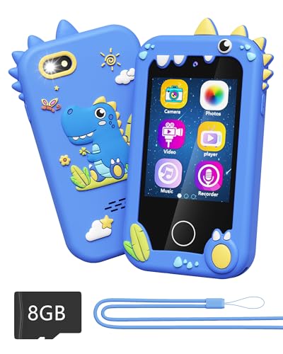 Kids Toy Smartphone, Gifts and Toys for Boys Ages 3-8 Years Old, Fake Play Toy Phone with Music Player Dual Camera Puzzle Games 8GB SD Card Touchscreen, Birthday, Kids Trip Activities