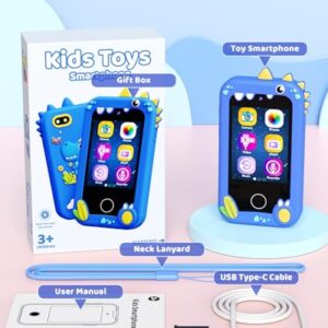 Kids Toy Smartphone, Gifts and Toys for Boys Ages 3-8 Years Old, Fake Play Toy Phone with Music Player Dual Camera Puzzle Games 8GB SD Card Touchscreen, Birthday, Kids Trip Activities