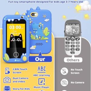 Kids Toy Smartphone, Gifts and Toys for Boys Ages 3-8 Years Old, Fake Play Toy Phone with Music Player Dual Camera Puzzle Games 8GB SD Card Touchscreen, Birthday, Kids Trip Activities