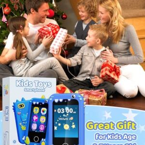 Kids Toy Smartphone, Gifts and Toys for Boys Ages 3-8 Years Old, Fake Play Toy Phone with Music Player Dual Camera Puzzle Games 8GB SD Card Touchscreen, Birthday, Kids Trip Activities