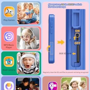 Kids Toy Smartphone, Gifts and Toys for Boys Ages 3-8 Years Old, Fake Play Toy Phone with Music Player Dual Camera Puzzle Games 8GB SD Card Touchscreen, Birthday, Kids Trip Activities