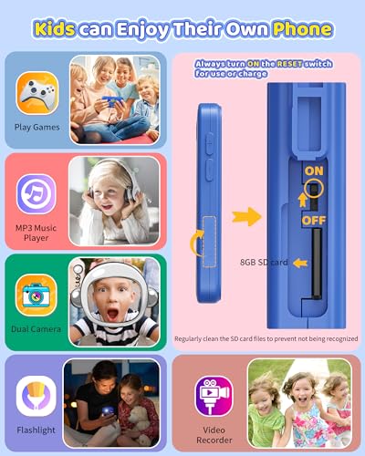 Kids Toy Smartphone, Gifts and Toys for Boys Ages 3-8 Years Old, Fake Play Toy Phone with Music Player Dual Camera Puzzle Games 8GB SD Card Touchscreen, Birthday, Kids Trip Activities