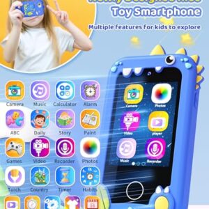 Kids Toy Smartphone, Gifts and Toys for Boys Ages 3-8 Years Old, Fake Play Toy Phone with Music Player Dual Camera Puzzle Games 8GB SD Card Touchscreen, Birthday, Kids Trip Activities