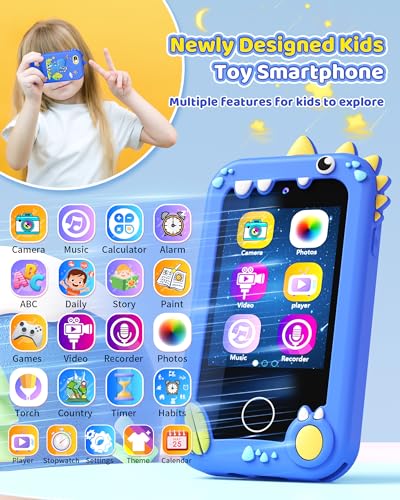 Kids Toy Smartphone, Gifts and Toys for Boys Ages 3-8 Years Old, Fake Play Toy Phone with Music Player Dual Camera Puzzle Games 8GB SD Card Touchscreen, Birthday, Kids Trip Activities