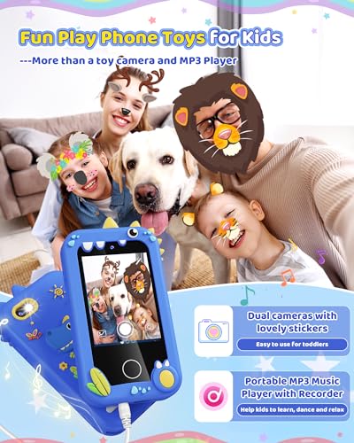 Kids Toy Smartphone, Gifts and Toys for Boys Ages 3-8 Years Old, Fake Play Toy Phone with Music Player Dual Camera Puzzle Games 8GB SD Card Touchscreen, Birthday, Kids Trip Activities