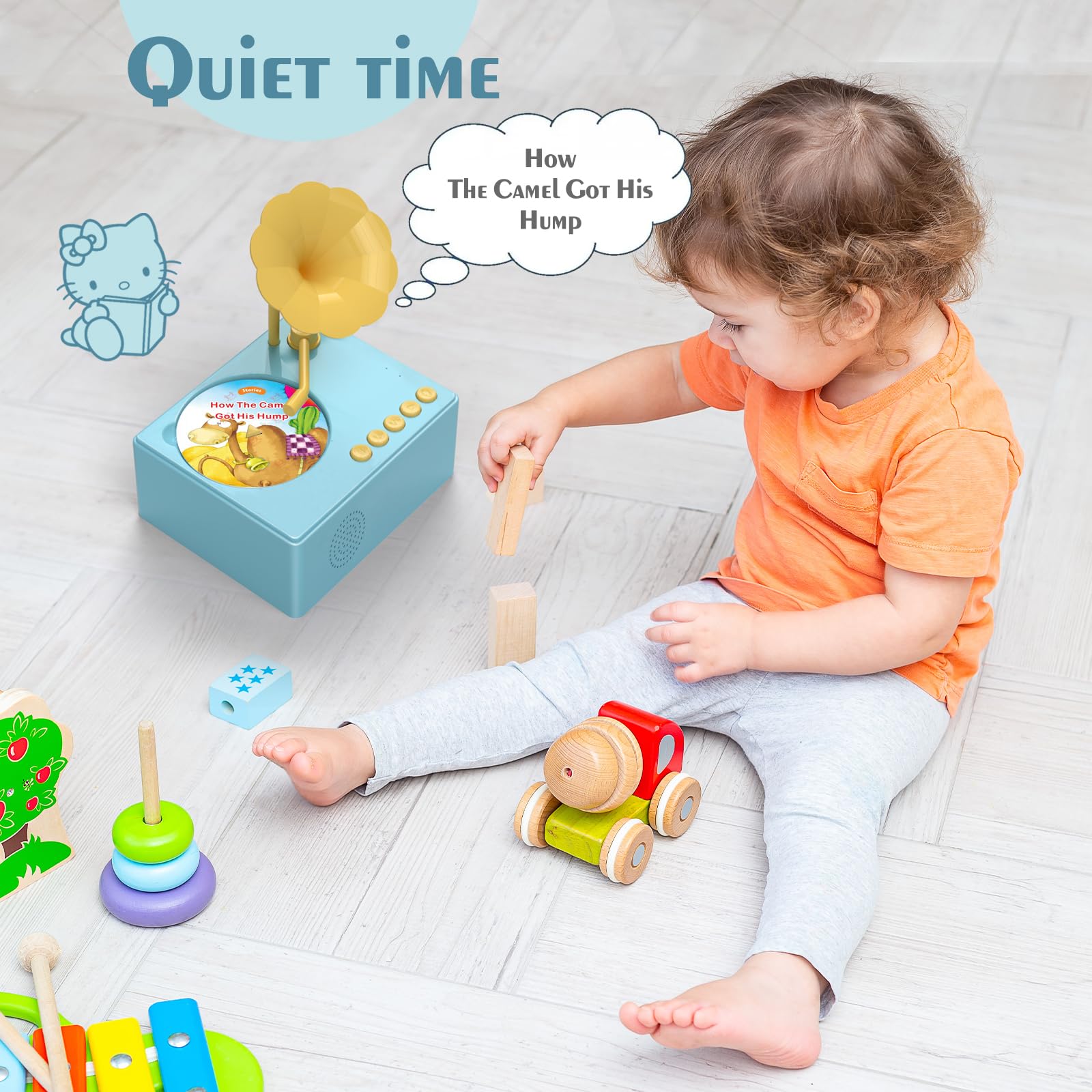 Toddler Toys for Ages 3-4,Sensory Toys for Toddlers 3-4,Storytelling Toys with 96 Cards- Listen with Story & Music for Boys and Girls 3-5 Years Old(Blue)